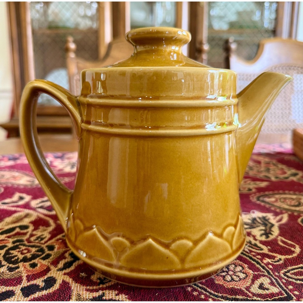 Vintage Golden Seville Teapot, 1970s Mustard Yellow Stoneware, Made in Japan
